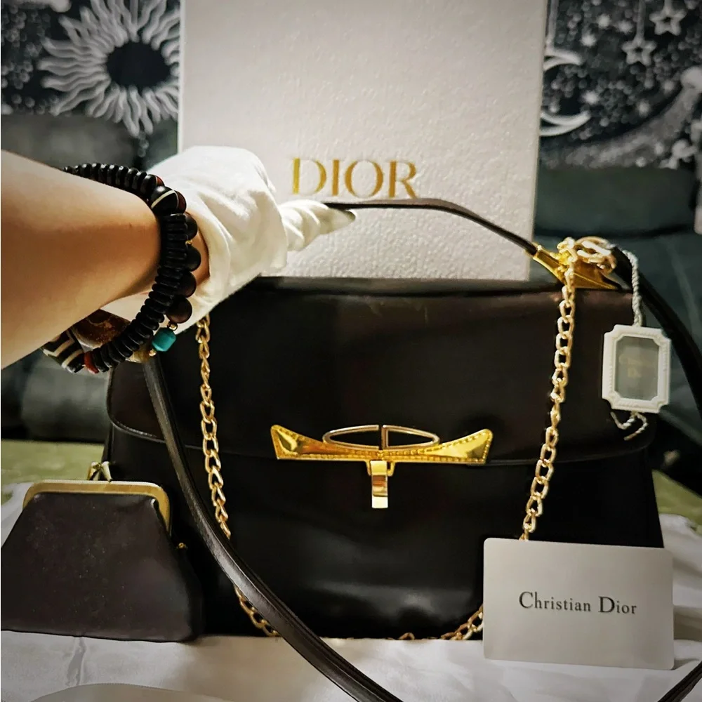 Authentic Vintage Christian  Dior 1960’s Handbag shoulder bag dark red Leather - Picture 9 of 17